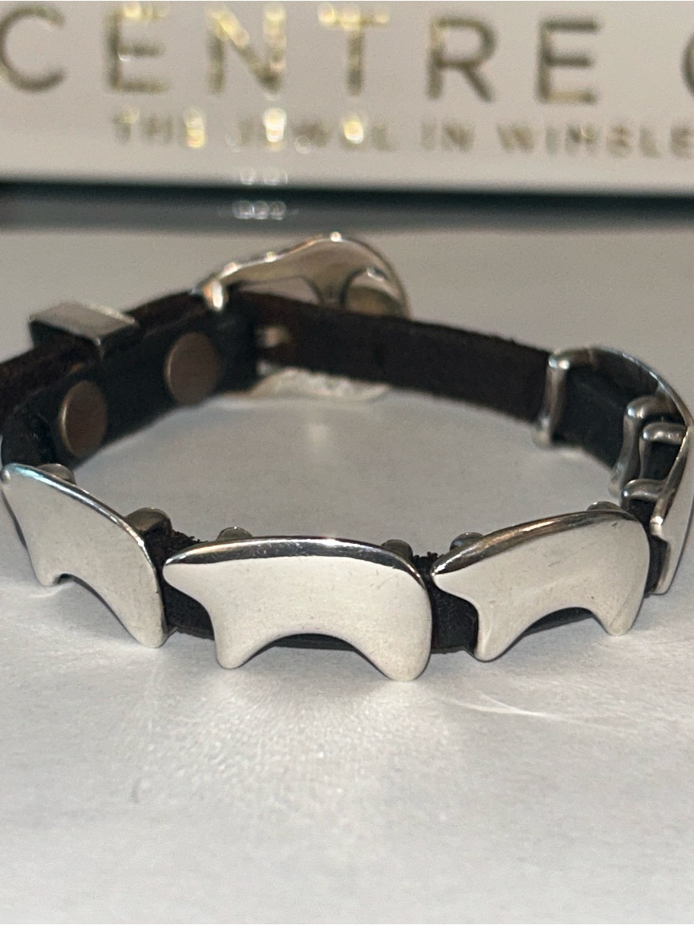 Golden Bear of Vail Sterling & Leather Concho Bracelet